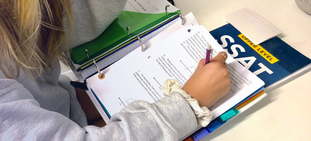 Student preparing for the SAT and ACT during a college admissions test prep tutoring session.